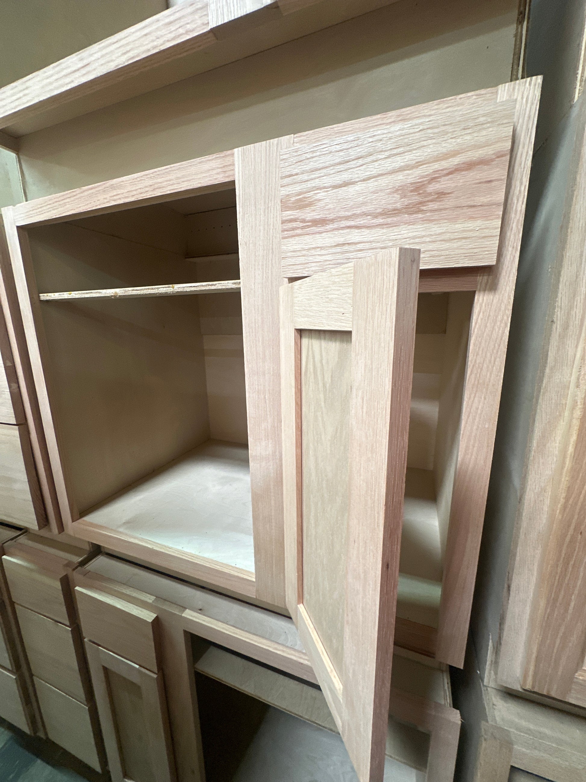 Solid Oak Cabinets Unfinished Base Corner Blind Left 24” X 36”