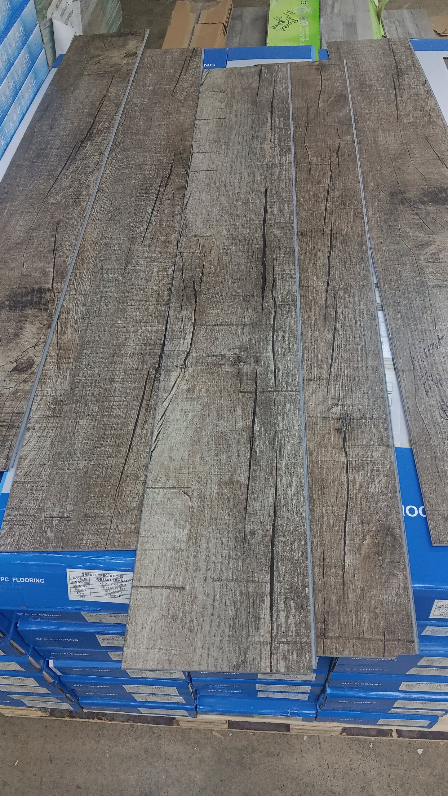 Planks of wood grain vinyl