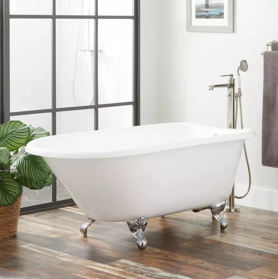 54" Miya Cast Iron Roll-Top Clawfoot Tub with Tap Deck and 7" Rim Holes