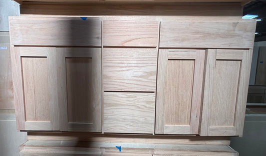 Solid Oak Cabinets Unfinished Vanity 60” x 21” Double Bowl Drawer