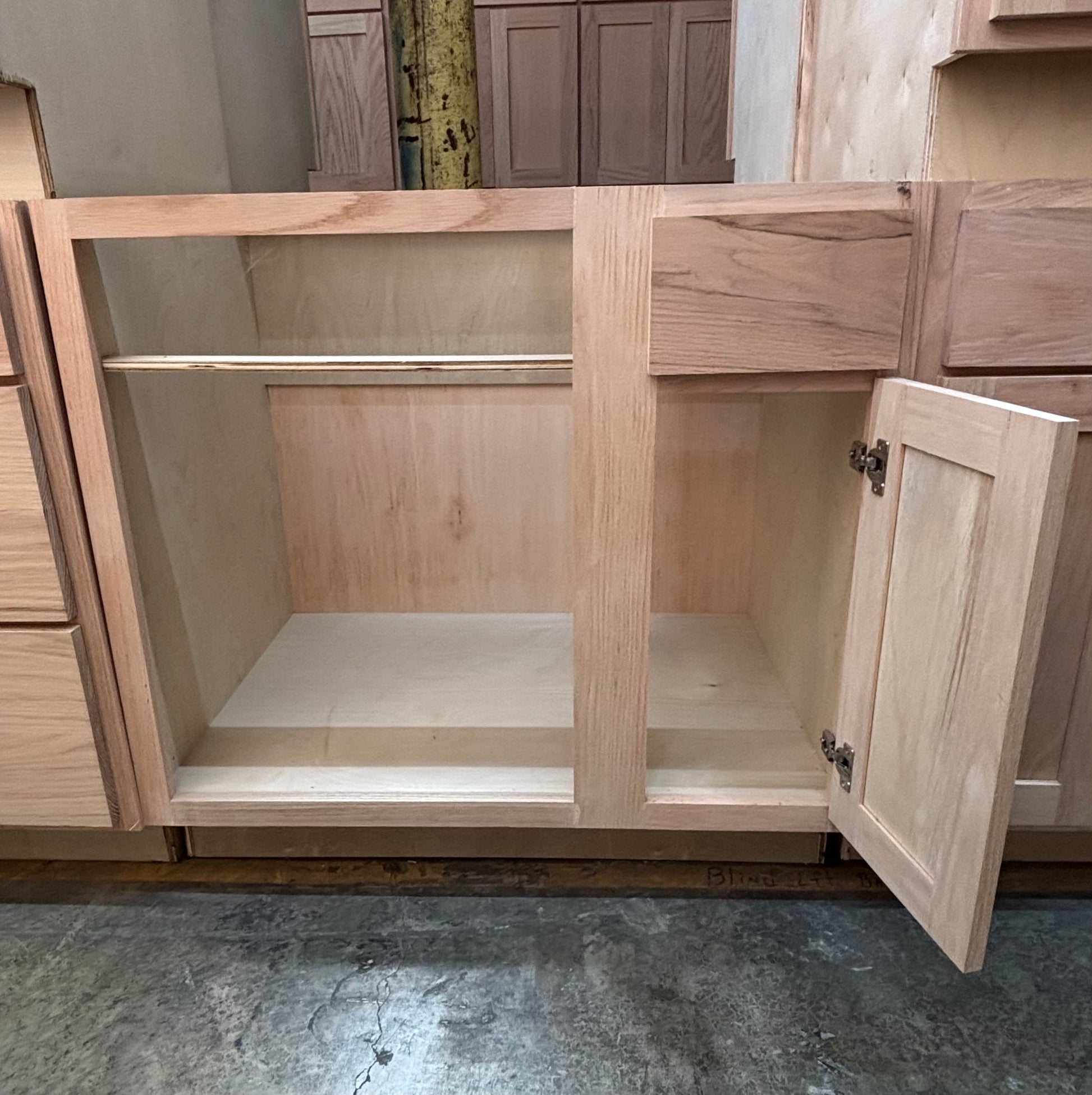 Solid Oak Cabinets Unfinished Base Corner Blind Left 24” x 36”