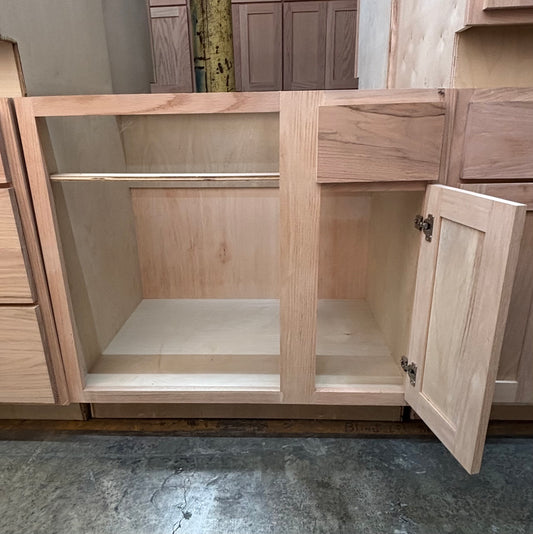 Solid Oak Cabinets Unfinished Base Corner Blind Left 24” x 36”