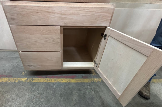 Solid Oak Cabinets Unfinished Vanity 36” X 18” Drawer Base