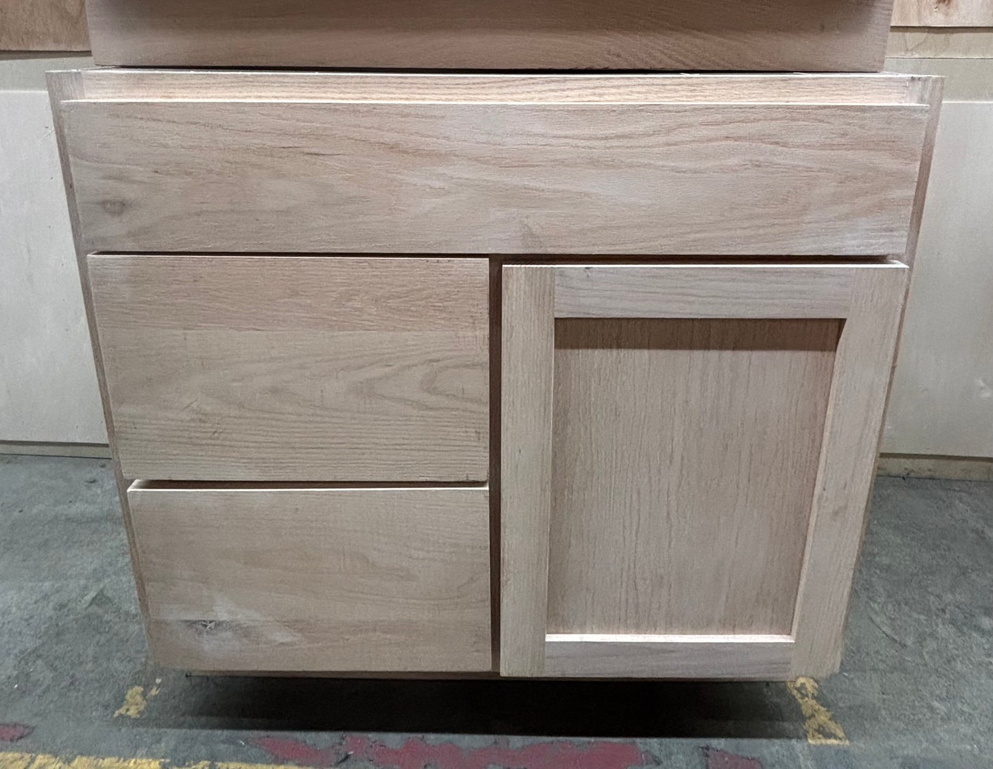 Solid Oak Cabinets Unfinished Vanity 36” X 18” Drawer Base