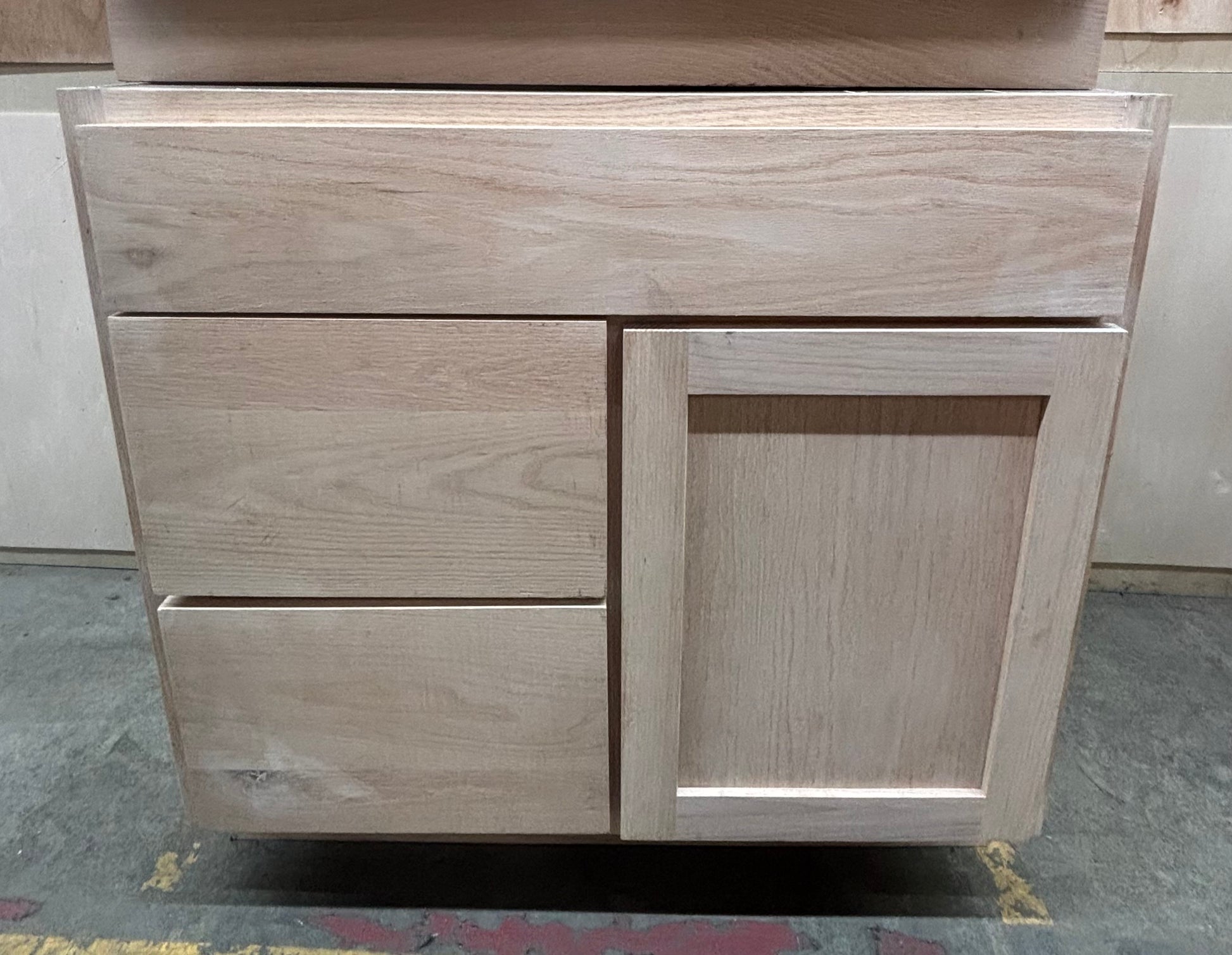 Solid Oak Cabinets Unfinished Vanity 36” X 18” Drawer Base