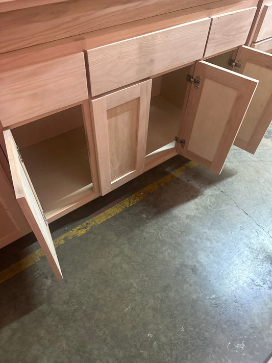 Solid Oak Cabinets Unfinished Vanity 48” x 21” Drawer Base