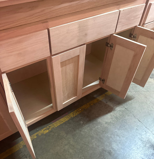 Solid Oak Cabinets Unfinished Vanity 48” x 21” Drawer Base