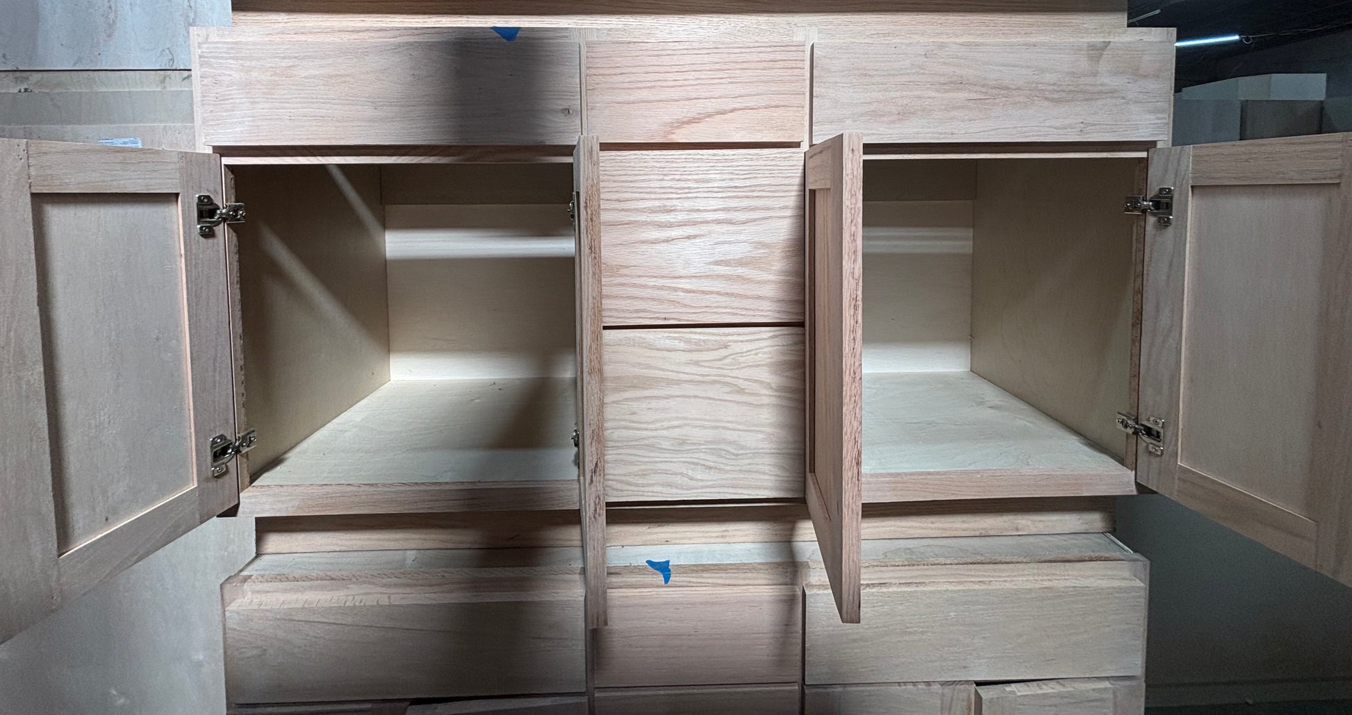 Solid Oak Cabinets Unfinished Vanity 60” x 21” Double Bowl Drawer