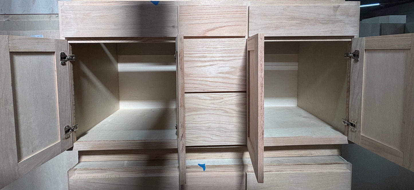 Solid Oak Cabinets Unfinished Vanity 60” x 21” Double Bowl Drawer