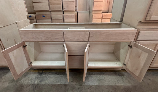 Solid Oak Cabinets Unfinished Vanity 72” X 21” Double Bowl Drawer