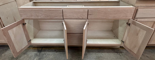 Solid Oak Cabinets Unfinished Vanity 72” X 21” Double Bowl Drawer