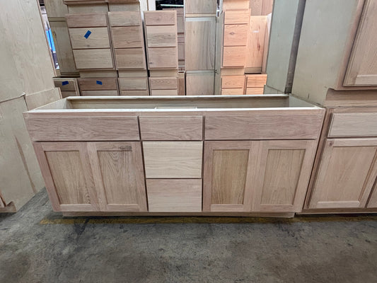 Solid Oak Cabinets Unfinished Vanity 72” X 21” Double Bowl Drawer