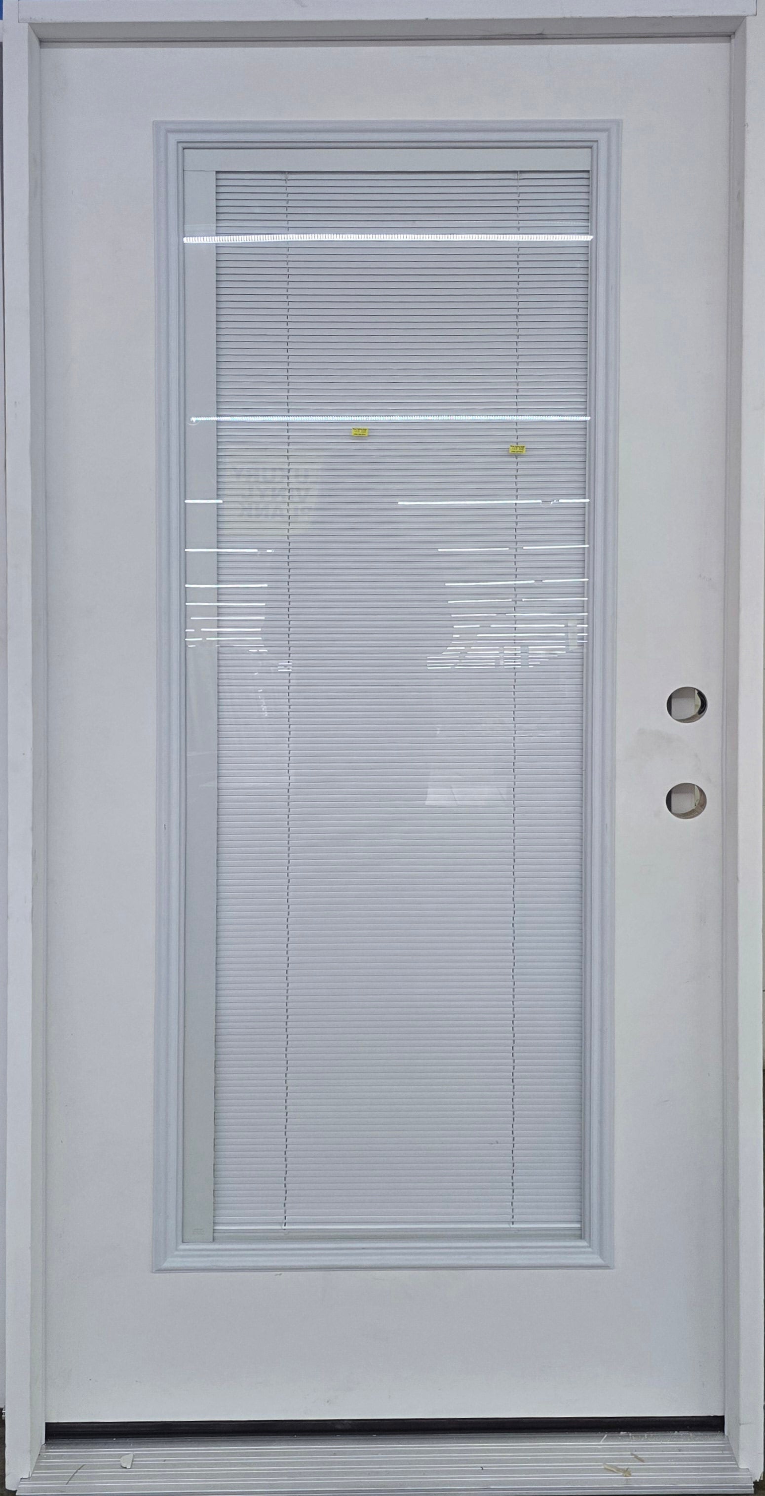 Prehung white exterior door with built-in blinds