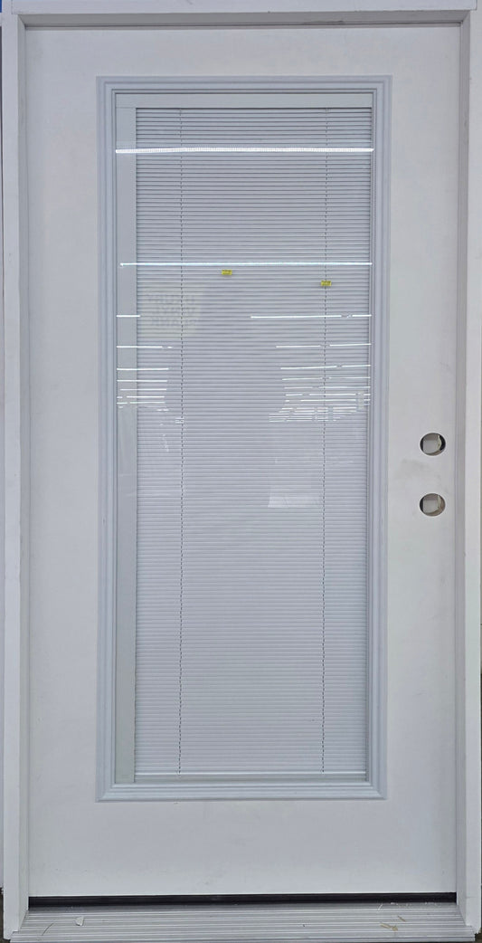 Prehung white exterior door with built-in blinds