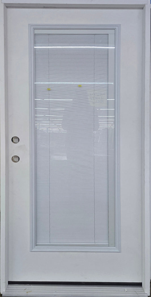 Prehung white exterior door with built-in blinds