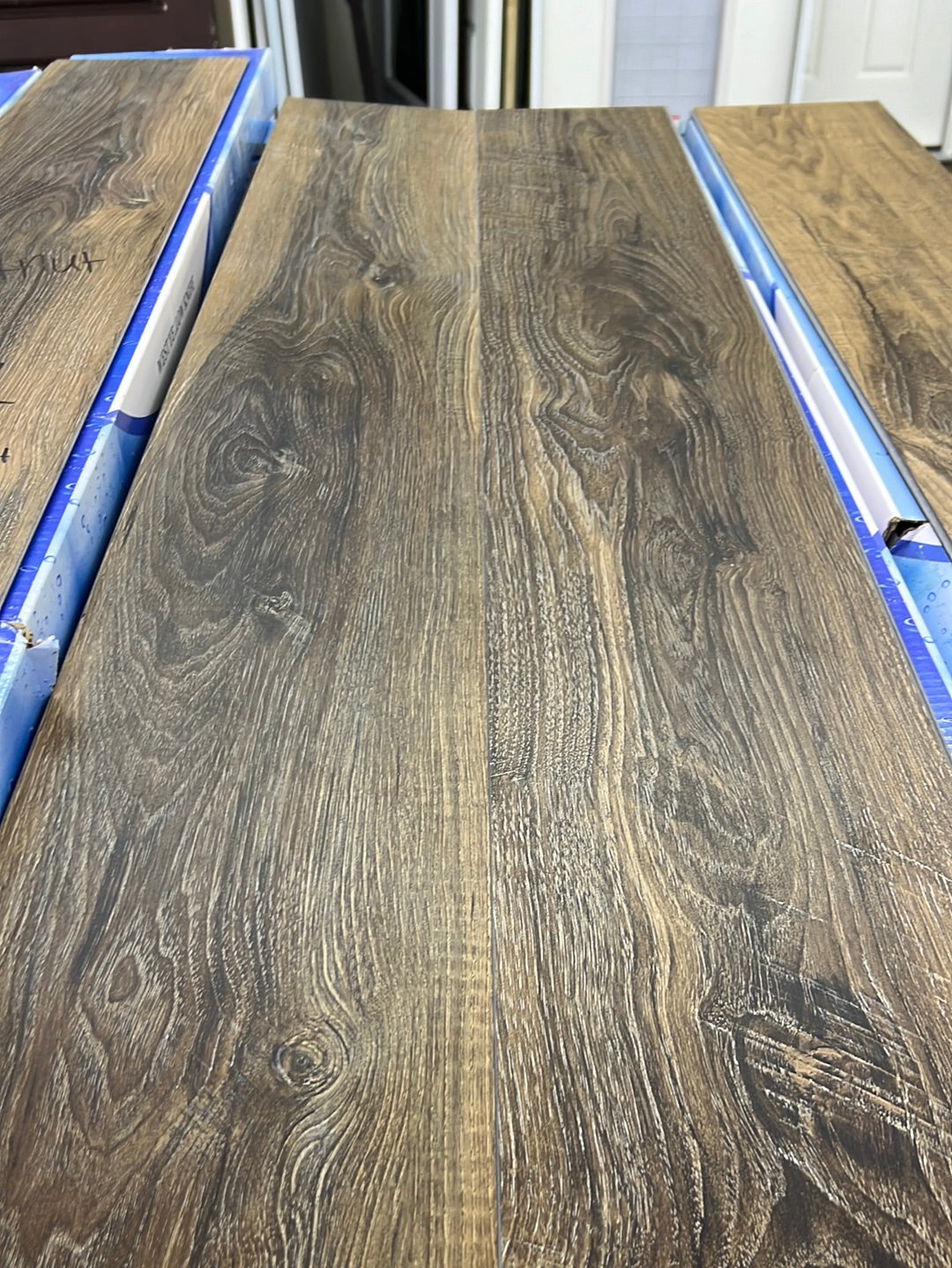 Planks of wood grain vinyl