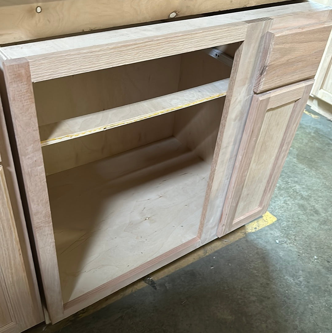 Solid Oak Cabinets Unfinished Base Corner Blind Left 24” X 36”