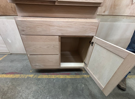 Solid Oak Cabinets Unfinished Vanity 36” X 18” Drawer Base