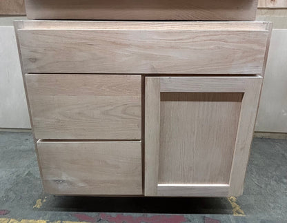 Solid Oak Cabinets Unfinished Vanity 36” X 18” Drawer Base